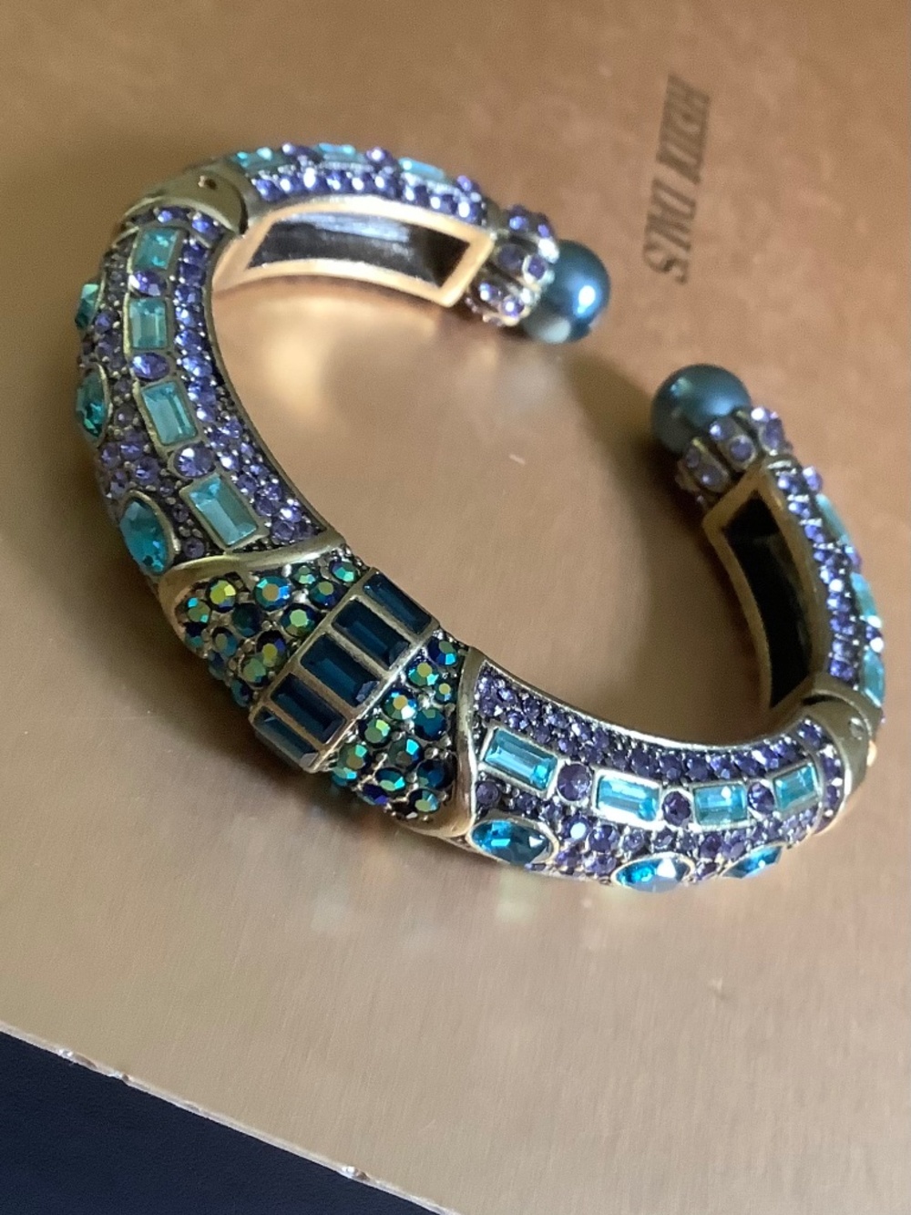 Heidi Daus Lavish Layers Double Hinged Crystal Cuff Bracelet Blue Multi SZ M